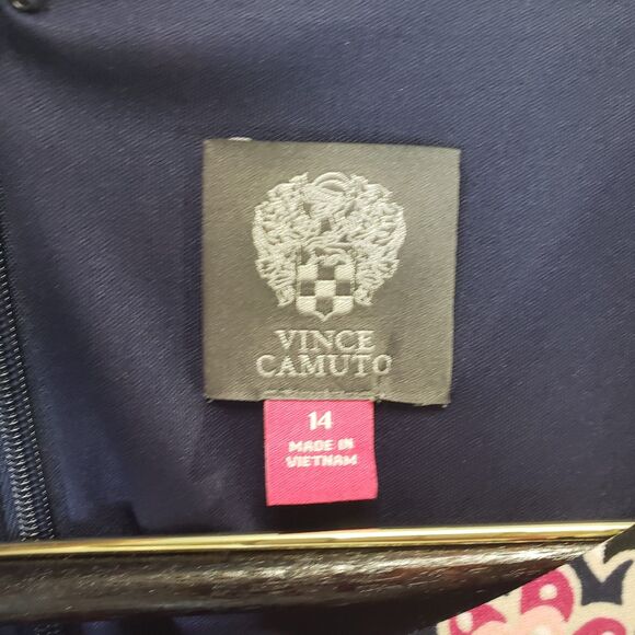 Pretty Womens XL 14 Vince Camuto Navy Floral Midi Dress Boat Neck - Picture 5 of 7